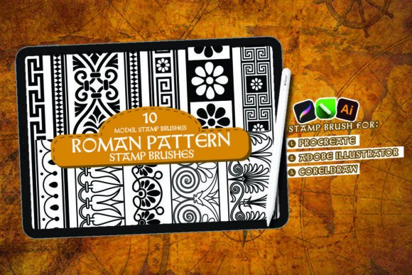 Download Roman Pattern Brush Procreate, Corel, AI - Brush Collection