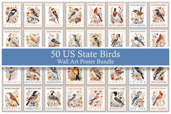 Download 50 US State Birds Wall Art Poster Bundle - Wall art Collection