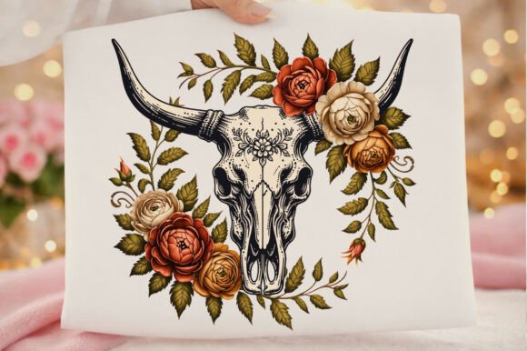 Download Retro Cow Skull Western Boho Floral Png - Premium Bundle