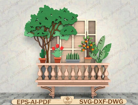 Download Balcony Garden Wall Art Laser Cut File - Wall art Collection